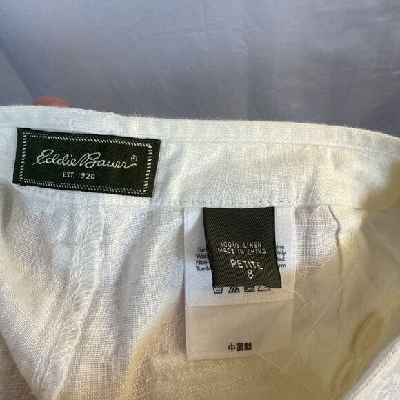 Women’s Eddie Bauer Cream Wide Leg Linen Capri Pants Size 8 Petite NWOT - Picture 11 of 14